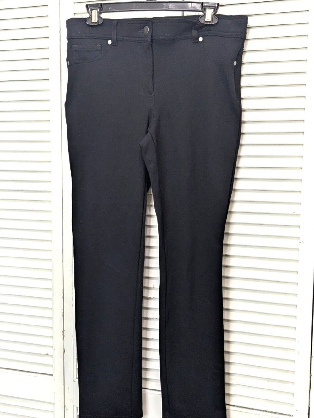 Style & Co Black Ponte knit Stretch Ankle Pants Size 8 Pockets Zip Button